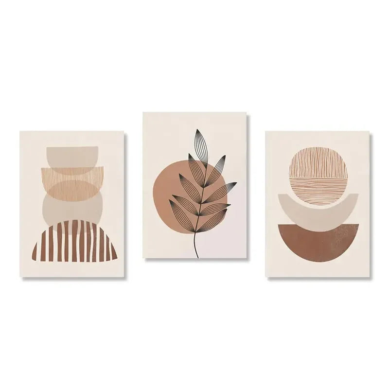3pcs Abstract Boho Minimalist Artwork Canvas Painting Mid-Century Wall Art Moon Geometric Neutral  Modern Prints Room Wall Decor
